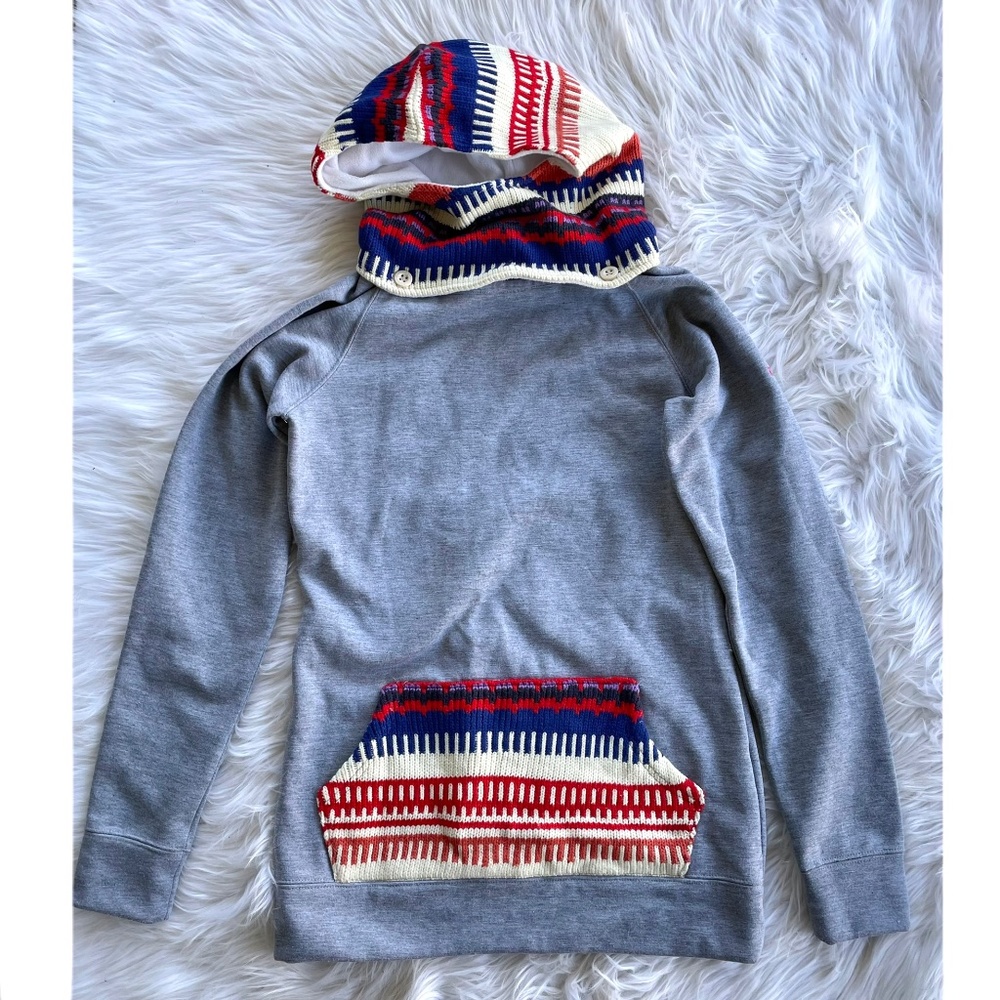 Roxy multicolor knit removable hood gray sweatshirt tunic